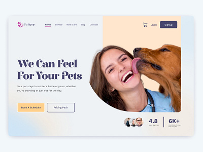 header for the pet service website pet header pets service ui web design