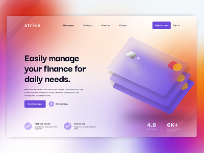 finance app landing page header