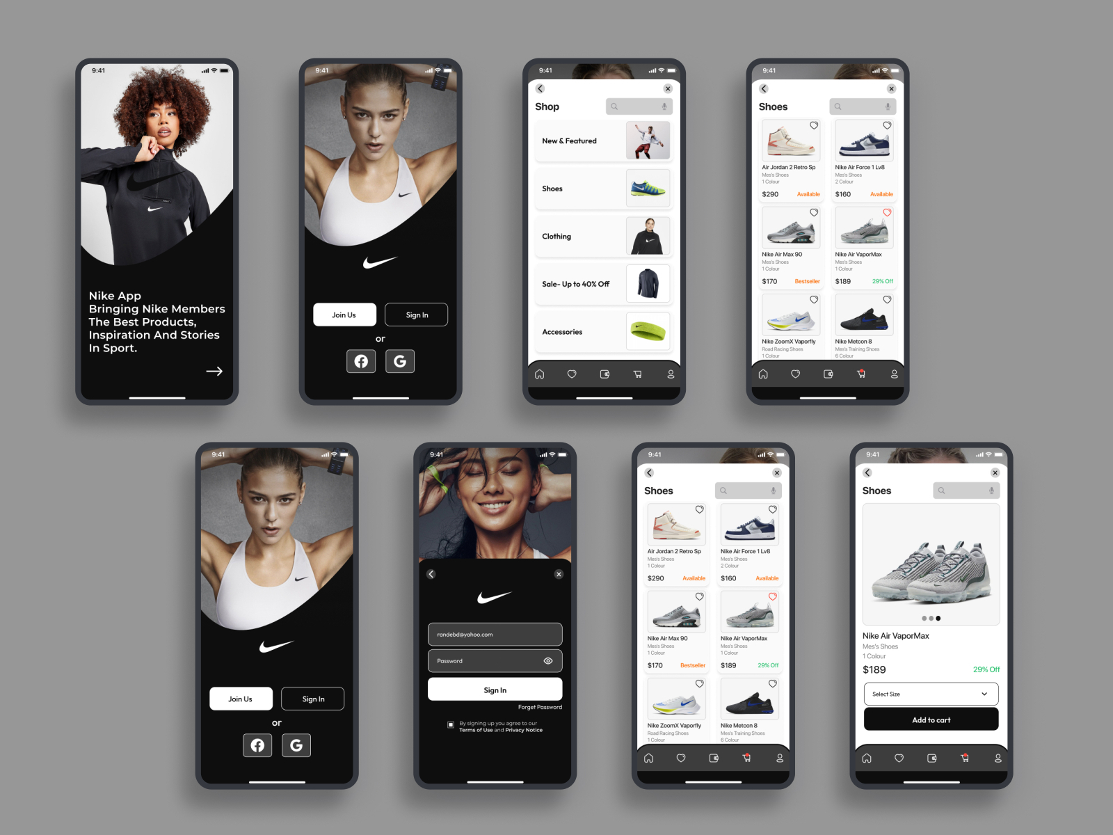 User screen. Дизайн приложения. Приложение Nike аккаунт.