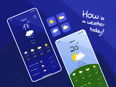 Weather App Concept 🌤 day mode illustration mobile app night mode ui ux weather app weather icons