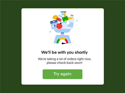 shaky times check again coronavirus delivery time error grocery delivery help illustration illustrator instacart panic refresh modal reload try again ui vector