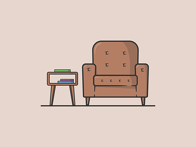 Armchair and Side Table Illustration adobe illustrator armchair books chesterfield chilling design flat design furniture graphic design illustration illustrator instagram reading side project side table sofa vector art vector illustration vectorart