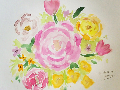 Water Flower hand drawn illustration watercolor