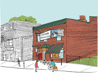fairmount bagel architecture bagels buildings cycling drawing food handdrawn illustration sketch