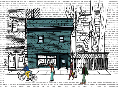 The Word architecture books bookshop bookstore canda cyclist drawing illustration independent literature mcgill montreal readers sketch urban