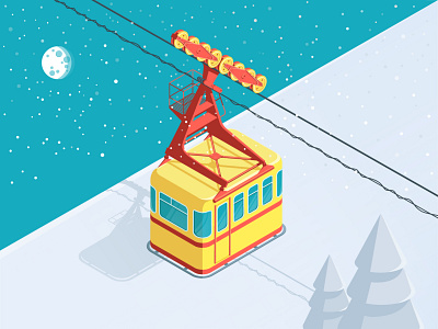Funicular funicular illustration isometric isometry mountain snow vector