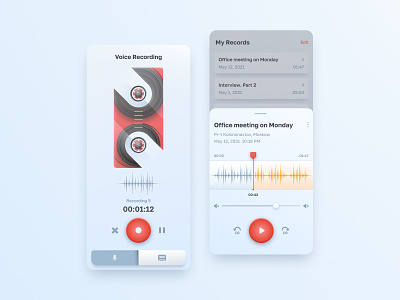 Voice Recorder app clean concept mobile play record record app recorder recording sound wave tape recorder ui ux voice voice recorder waves