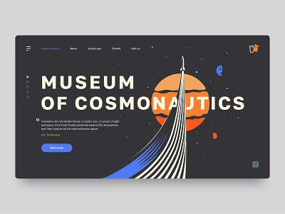 Museum of cosmonautics astronautics concept cosmonautics illustration landing page main page monument museum rocket space stele sun ui vector web webdesign website