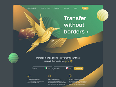 Hummingbird. Transfer without borders bank card credit card finance fintech home page hummingbird illustration landing page line money money transfer pay transaction ui wallet web webdesign website