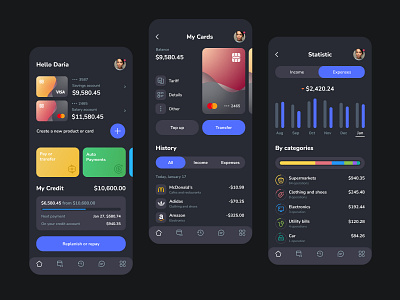 Banking App. Concept app app design bank bank card banking banking app dark theme finance finance app fintech interface minimal mobile money app online bank online bank app ui ux
