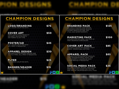 Champion Designs Price Flyers