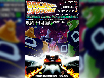 "Back to the Future x Space Jam" Game Flyer back to the future basketball basketball flyer basketball logo basketball poster college basketball delorean design event flyer hbcu hbcu flyer hoops illustrator logo michael jordan monstars photoshop poster poster design space jam