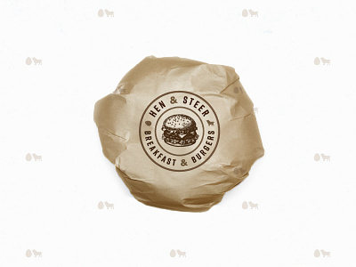 Hen & Steer Burger Wrapper and Pan Liner Mockup branding burgers concept food logo print type