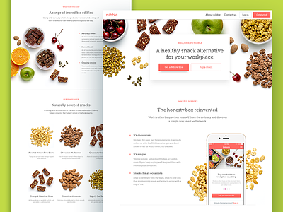 Nibble snacks homepage android app fruit ios light responsive snacks ui design user interface web design white