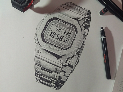 Stippling - Casio G-Shock drawing illustration pointillism stippling