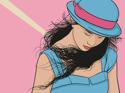 another girl blue drawing girl hat illustration pink wacom