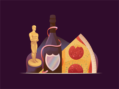 And the Oscar goes to... champagne film illustration illustrator miguelcm oscars pizza scene stilllife