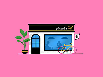 Amanda's Deli couple cycle deli illustration miguelcm plant procreate scene shop