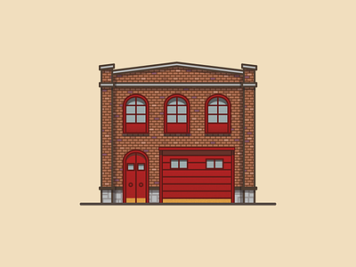 Fire House american architecture brick building fire house illustration illustrator linework miguelcm thick lines