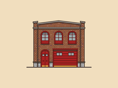 Fire House american architecture brick building fire house illustration illustrator linework miguelcm thick lines