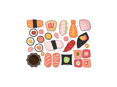 Sushi Time! food illustration illustrator maki miguelcm nigiri sashimi shrimp sushi temaki