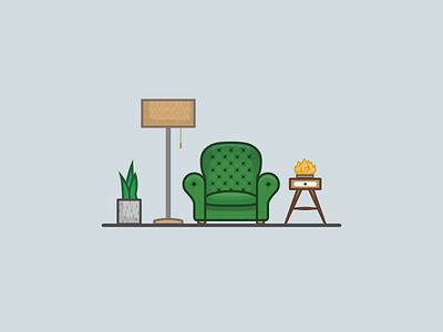 The Green Armchair armchair couch flat floor lamp flower pot furniture illustration illustrator miguelcm plant