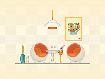 Futuristic living furniture futuristic illustration illustrator lamp living miguelcm modern moet picasso rosé