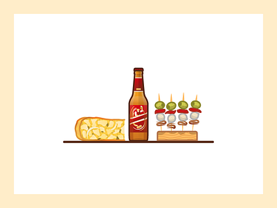 Andalusian appetizer anchovy beer cruzcampo illustration illustrator miguelcm olive tortilla