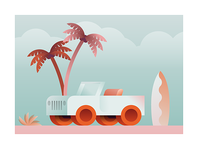 Beach Scene 4x4 beach car gradient illustration illustrator miguelcm palms surf