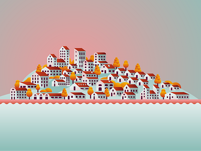 Coastal View coast gradient houses illustration illustrator miguelcm sea shore town village