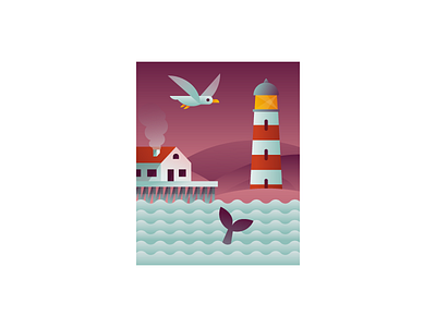 The Seagull & the Whale flat illustration illustrator lighthouse miguelcm pier sea seagull whale