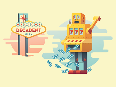 Decadent City illustration illustrator jackpot miguelcm robot sin city slot vegas