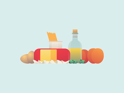 Foods cheese eggs fruit illustration illustrator miguelcm oil olives spaghetti