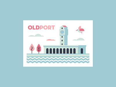 OldPort building illustration illustrator landscape miguelcm port postcard scene shore