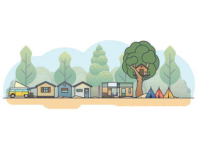 Camping camping combi forest illustration illustrator miguelcm summer tent treehouse van volkswagen