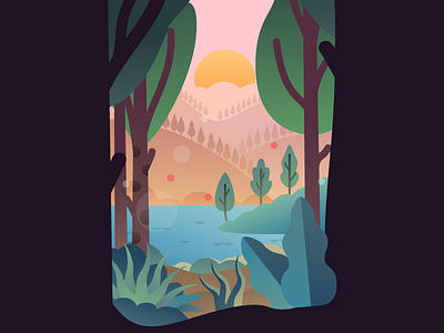 Bucolic Scene after effects dawn forest illustrator miguelcm nature plants river scene
