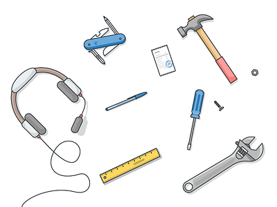 Tools aplazame flat headphones illustration illustrator linework miguelcm tools ui illustration