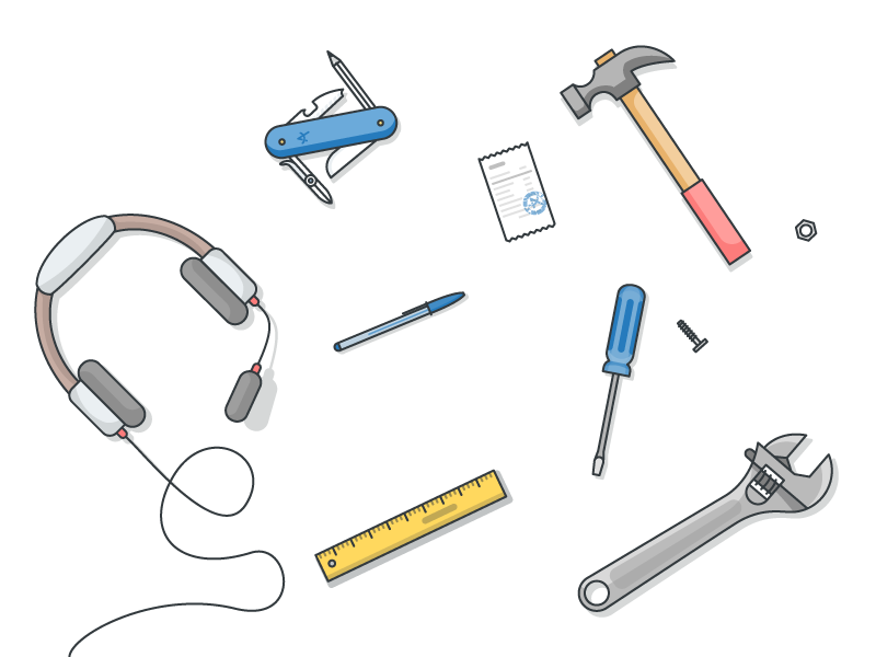 Tools flat linework aplazame headphones tools ui illustration illustrator illustration miguelcm