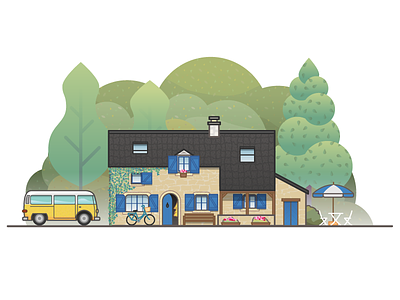 Cottage building cottage country forest house illustration illustrator miguelcm picnic van weekend