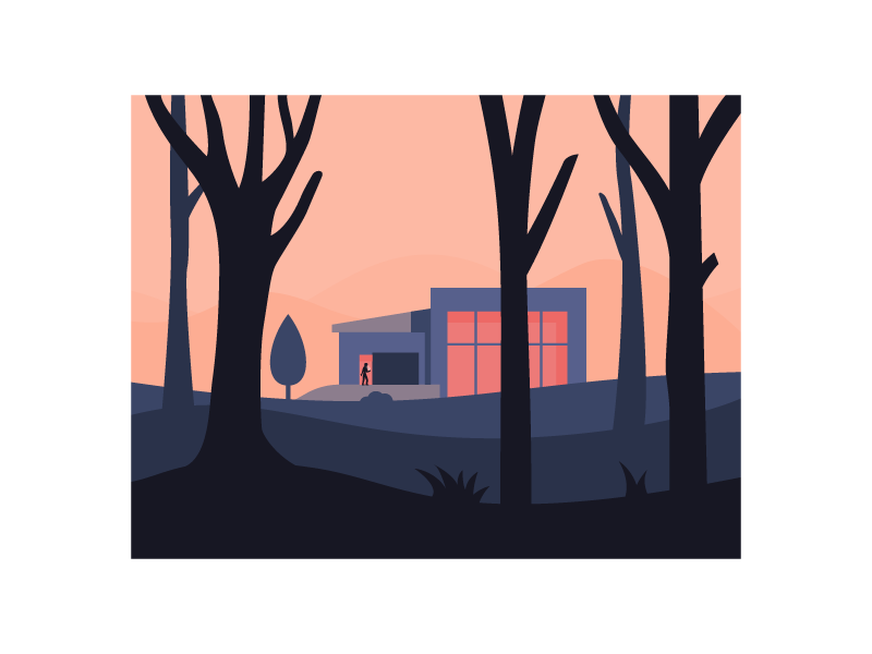Evening house forest evening character architecture landscape illustrator illustration miguelcm