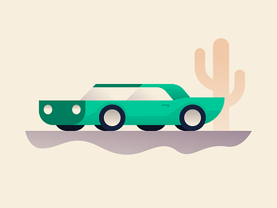 Pony Car 60s american cactus car desert illustration miguelcm road vehicle