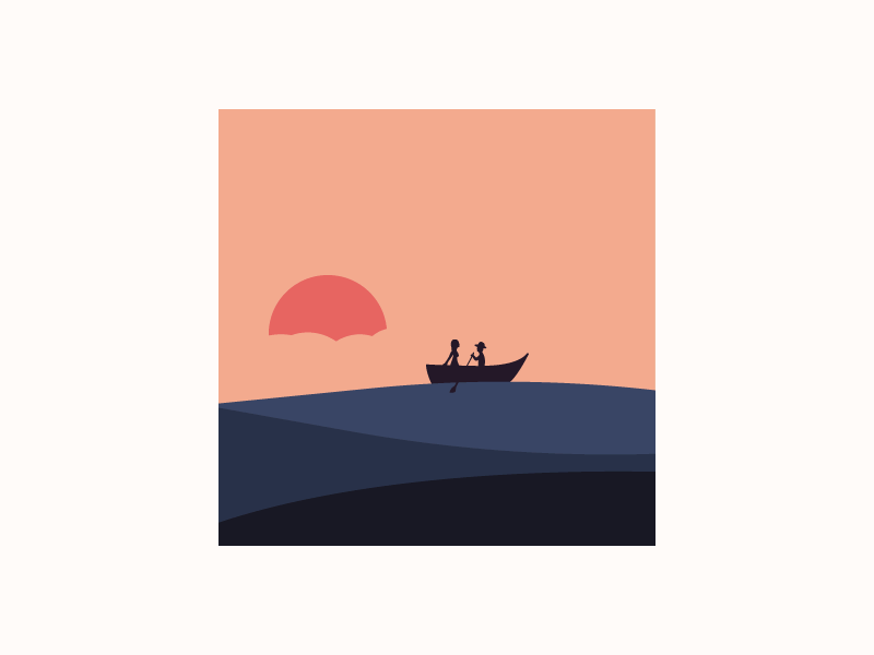 Waves boat couple illustration love man miguelcm sea sunset woman