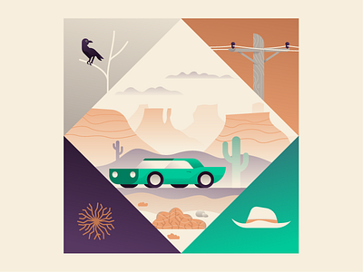 Desert Trip cactus car crow desert hat illustrator miguelcm road vehicle west