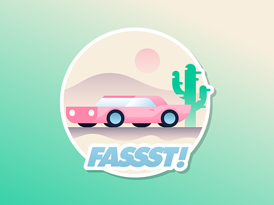 Fassst cactus car desert illustration miguelcm road sticker mule vehicle