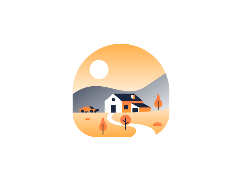 Discarded scene tree sunset car house landscape scene illustration illustrator miguelcm