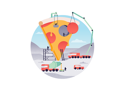 Building Pizza cheese crane food illustration illustrator miguelcm pepperoni pizza trucks work