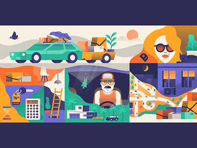 Move car character deco furnishing house illustration illustrator miguelcm move road vehicle