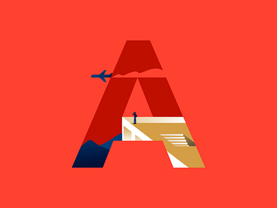 A | airplane 36daysoftype a airplane illustration illustrator letter lettering miguelcm scene type typography
