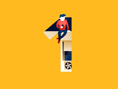 1 | alone 36daysoftype alone flat guy illustration miguelcm one rooftop scene