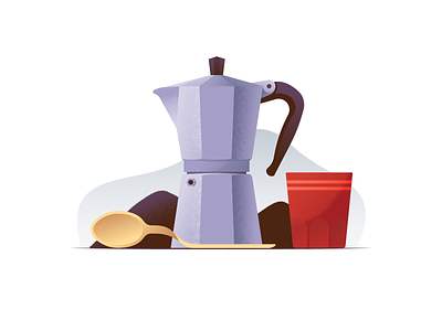 042 Coffee bialetti coffee cup illustration illustrator kettle miguelcm moka pot spoon